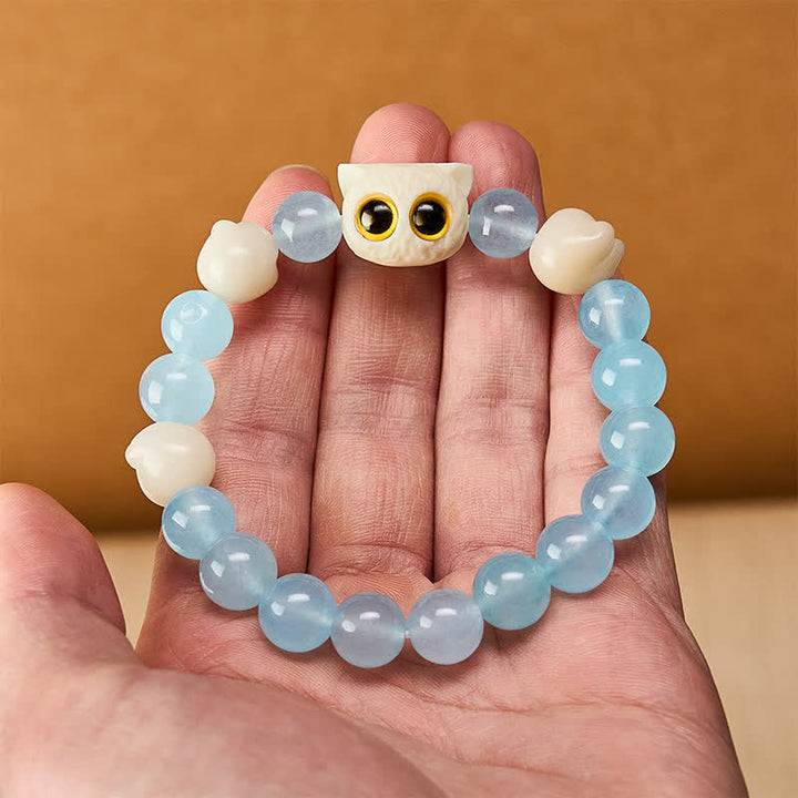 Buddha Stones Pulsera de cuentas de pureza de gato tallada a mano en calcedonia azul - image 16