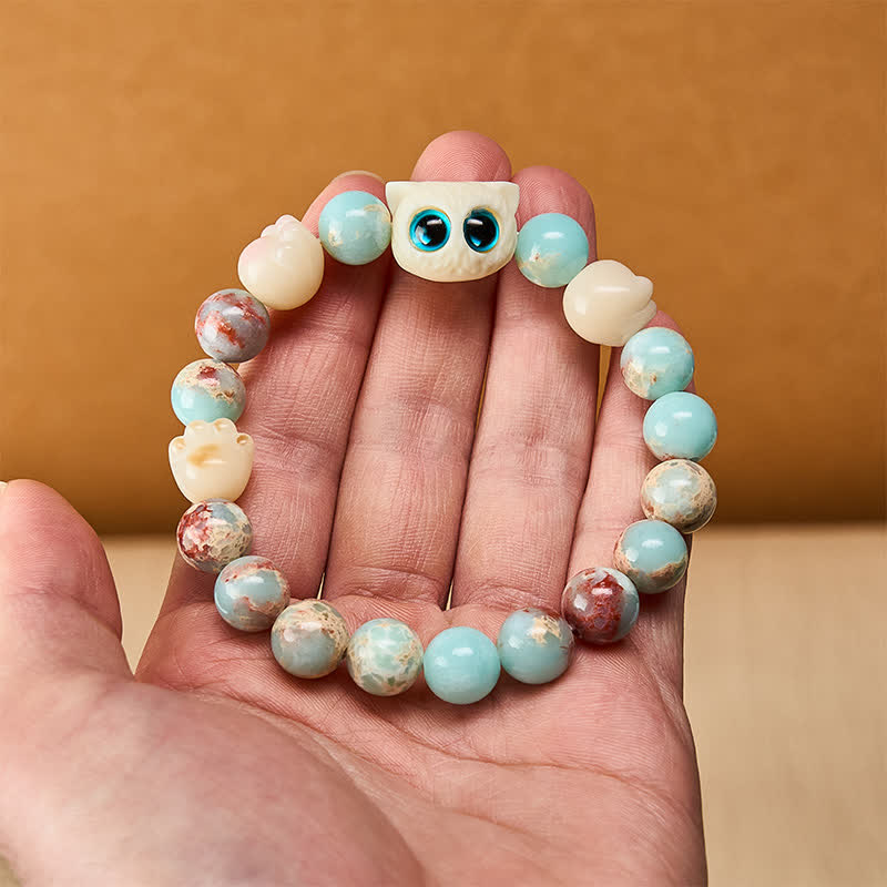 Buddha Stones Pulsera de cuentas con relieve de pureza de gato tallada a mano en piedra Shoushan - image 5
