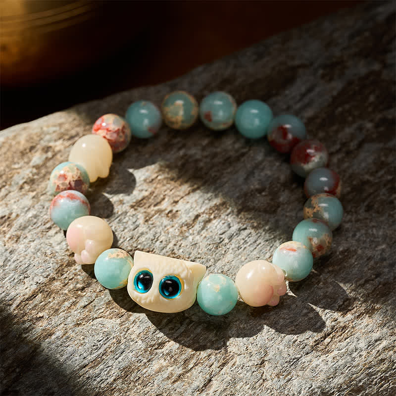 Buddha Stones Pulsera de cuentas con relieve de pureza de gato tallada a mano en piedra Shoushan - image 2