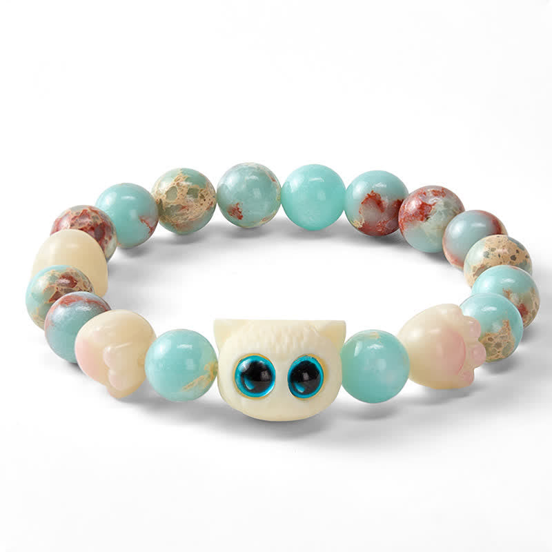 Buddha Stones Pulsera de cuentas con relieve de pureza de gato tallada a mano en piedra Shoushan - image 3
