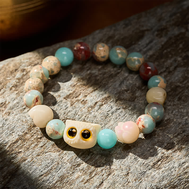Buddha Stones Pulsera de cuentas con relieve de pureza de gato tallada a mano en piedra Shoushan - image 13