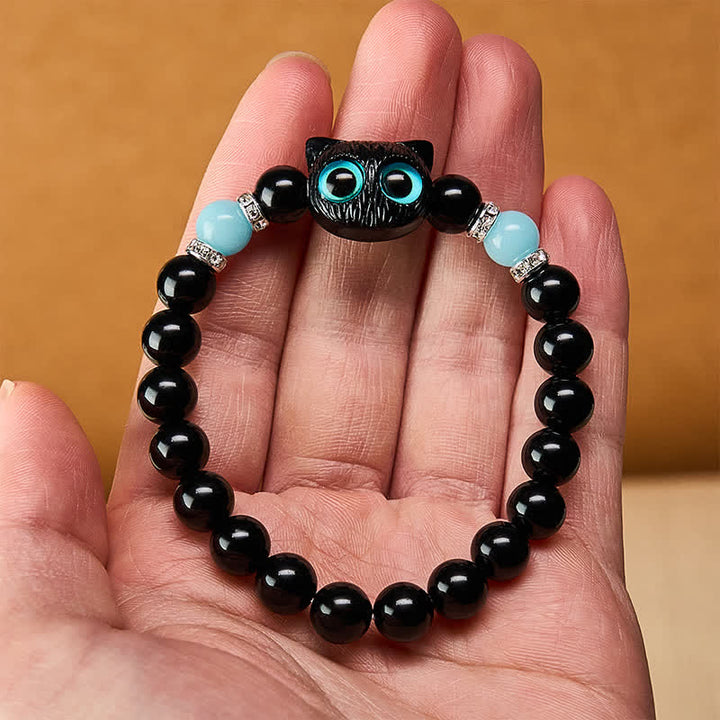 Buddha Stones Pulsera de cuentas de protección con forma de gato de ojos grandes y bonito de obsidiana negra - image 20