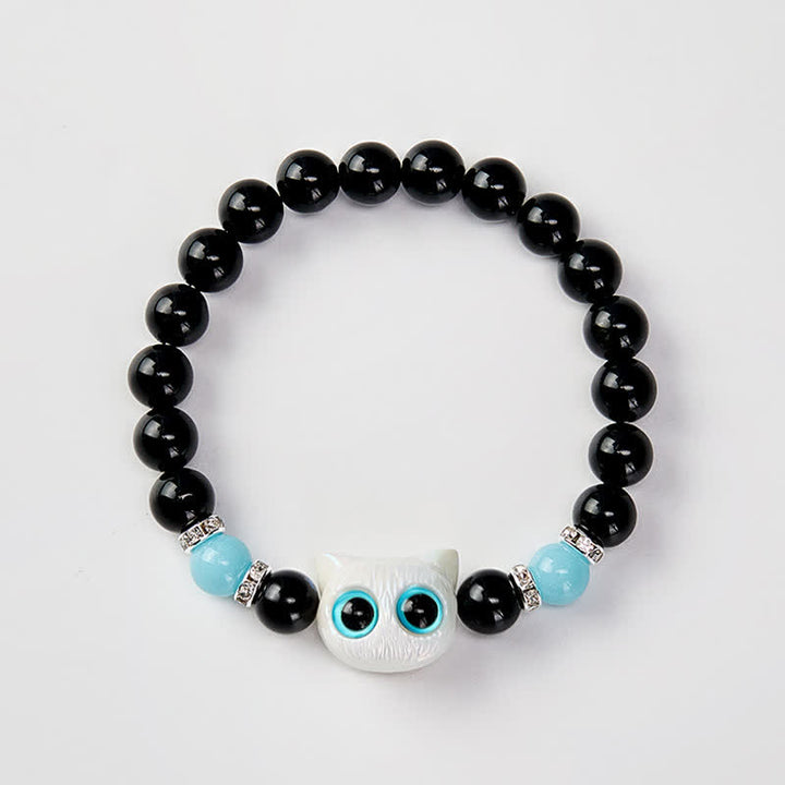 Buddha Stones Pulsera de cuentas de protección con forma de gato de ojos grandes y bonito de obsidiana negra - image 10