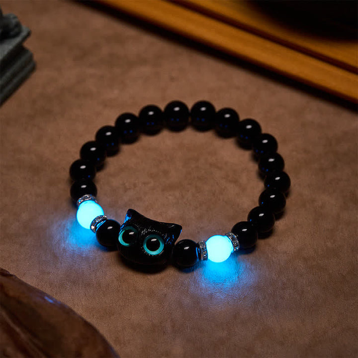 Buddha Stones Pulsera de cuentas de protección con forma de gato de ojos grandes y bonito de obsidiana negra - image 15