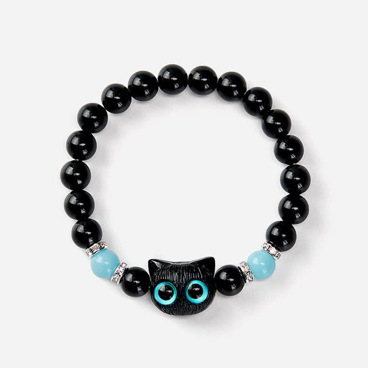 Buddha Stones Pulsera de cuentas de protección con forma de gato de ojos grandes y bonito de obsidiana negra - image 21