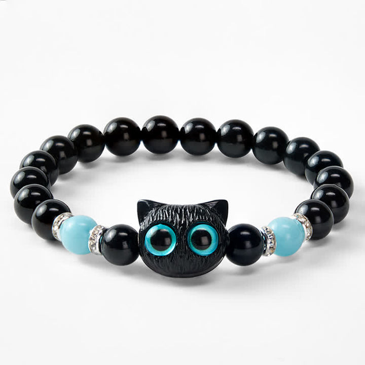 Buddha Stones Pulsera de cuentas de protección con forma de gato de ojos grandes y bonito de obsidiana negra - image 22