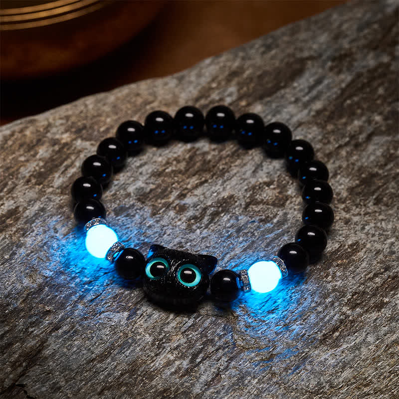 Buddha Stones Pulsera de cuentas de protección con forma de gato de ojos grandes y bonito de obsidiana negra - image 19