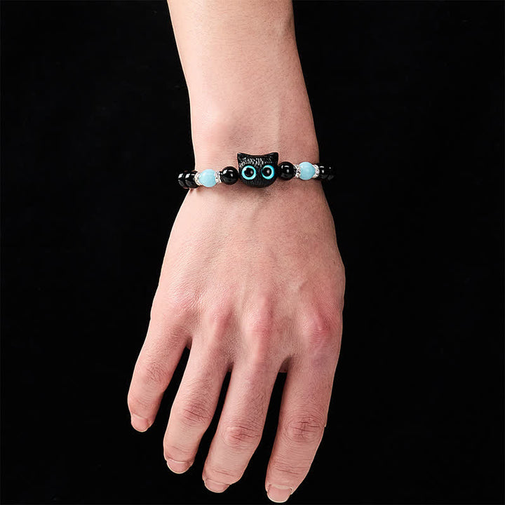 Buddha Stones Pulsera de cuentas de protección con forma de gato de ojos grandes y bonito de obsidiana negra - image 17