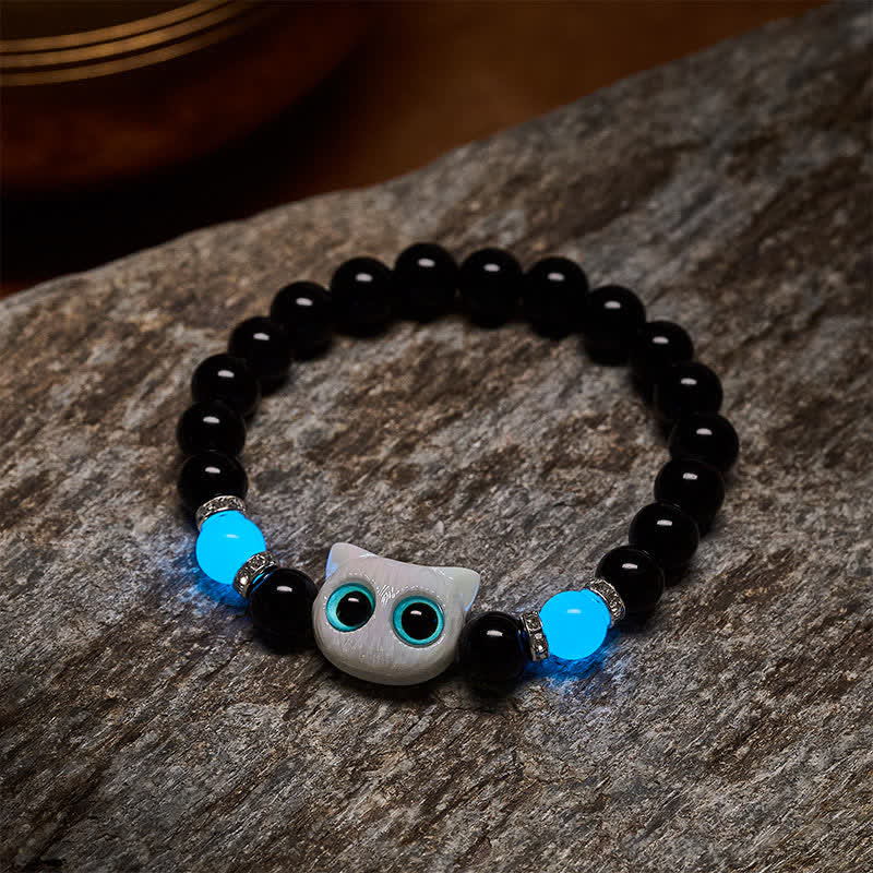 Buddha Stones Pulsera de cuentas de protección con forma de gato de ojos grandes y bonito de obsidiana negra - image 8