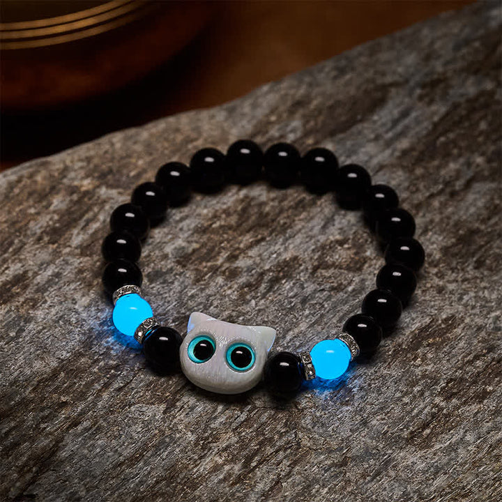 Buddha Stones Pulsera de cuentas de protección con forma de gato de ojos grandes y bonito de obsidiana negra - image 9