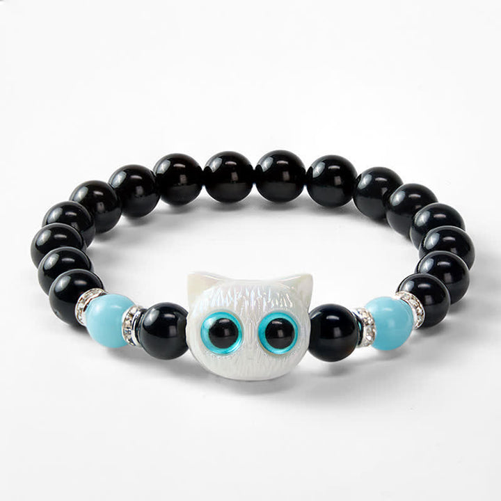 Buddha Stones Pulsera de cuentas de protección con forma de gato de ojos grandes y bonito de obsidiana negra - image 11