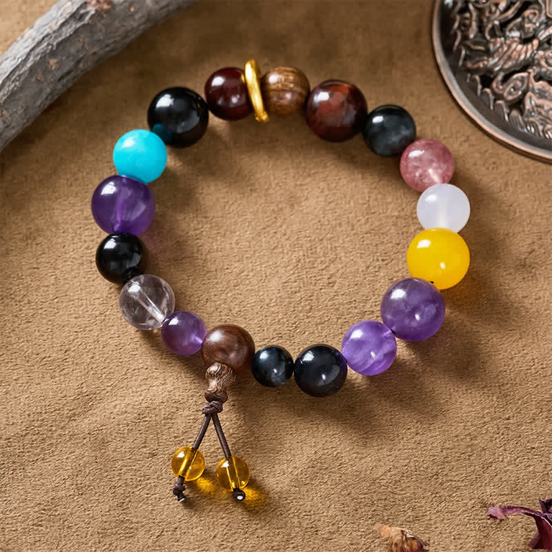 Buddha Stones Pulsera tibetana de equilibrio con 18 cuentas de amatista y ojo de tigre. - image 2