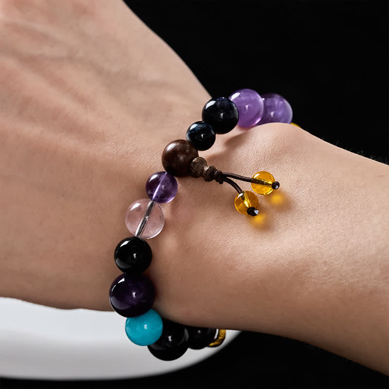 Buddha Stones Pulsera tibetana de equilibrio con 18 cuentas de amatista y ojo de tigre. - image 5