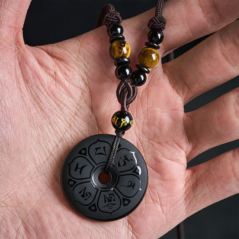 Buddha Stones Collar trenzado grabado con hebilla de paz de obsidiana negra y protección - image 7
