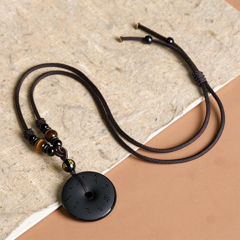 Buddha Stones Collar trenzado grabado con hebilla de paz de obsidiana negra y protección - image 11