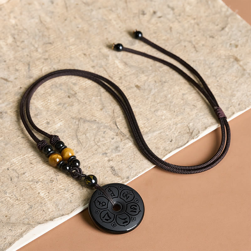 Buddha Stones Collar trenzado grabado con hebilla de paz de obsidiana negra y protección - image 16