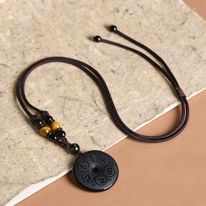 Buddha Stones Collar trenzado grabado con hebilla de paz de obsidiana negra y protección - image 16