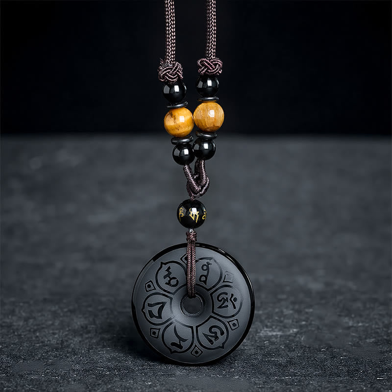 Buddha Stones Collar trenzado grabado con hebilla de paz de obsidiana negra y protección - image 15