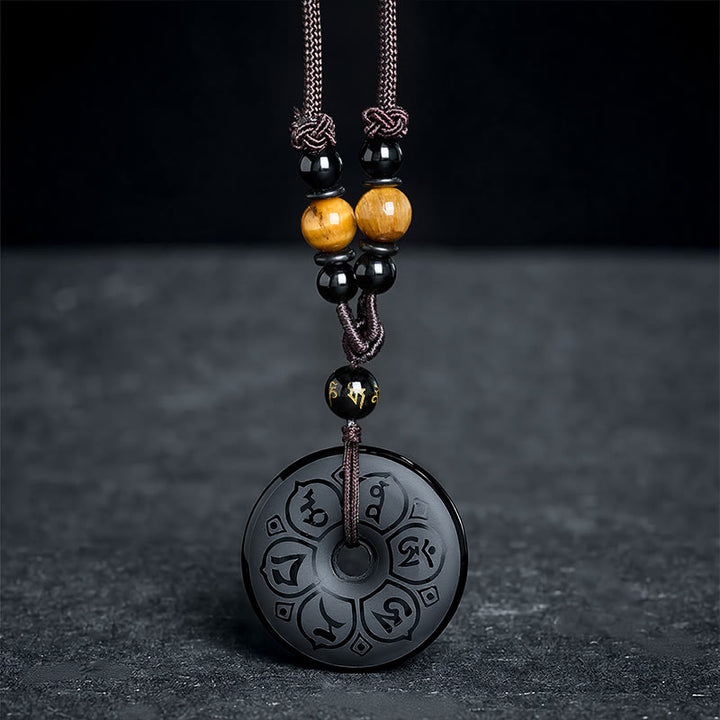 Buddha Stones Collar trenzado grabado con hebilla de paz de obsidiana negra y protección - image 15