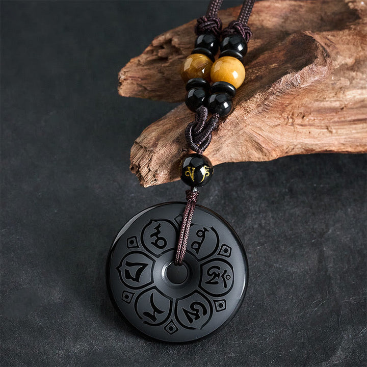 Buddha Stones Collar trenzado grabado con hebilla de paz de obsidiana negra y protección - image 14