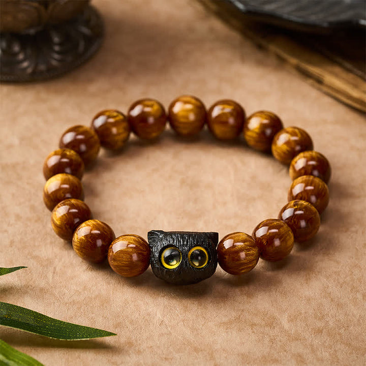 Buddha Stones Pulsera de madera de ébano con cuentas de resina amarilla y gato de la paz - image 10