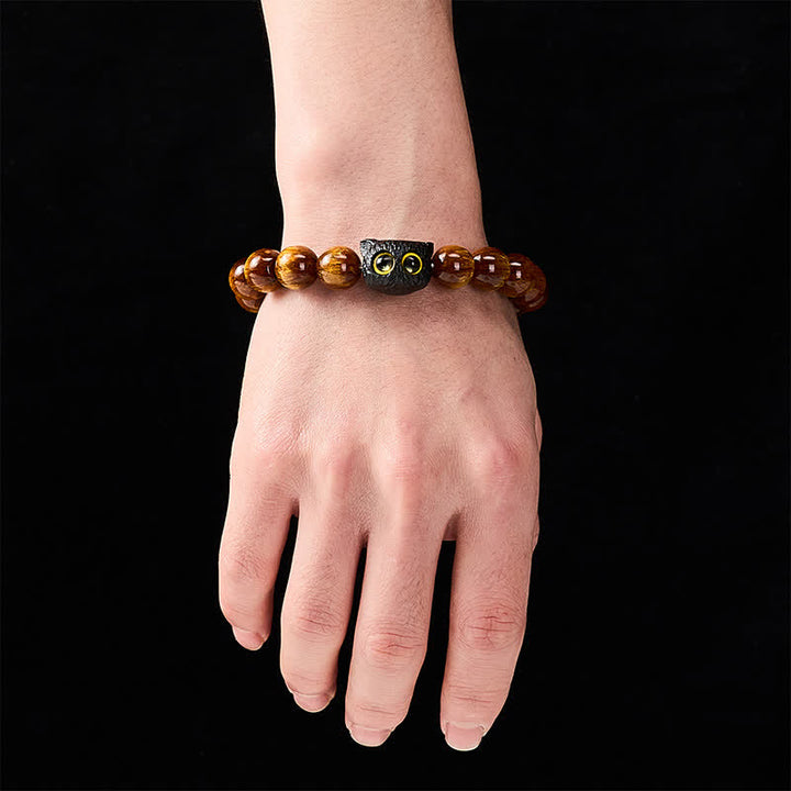 Buddha Stones Pulsera de madera de ébano con cuentas de resina amarilla y gato de la paz - image 12