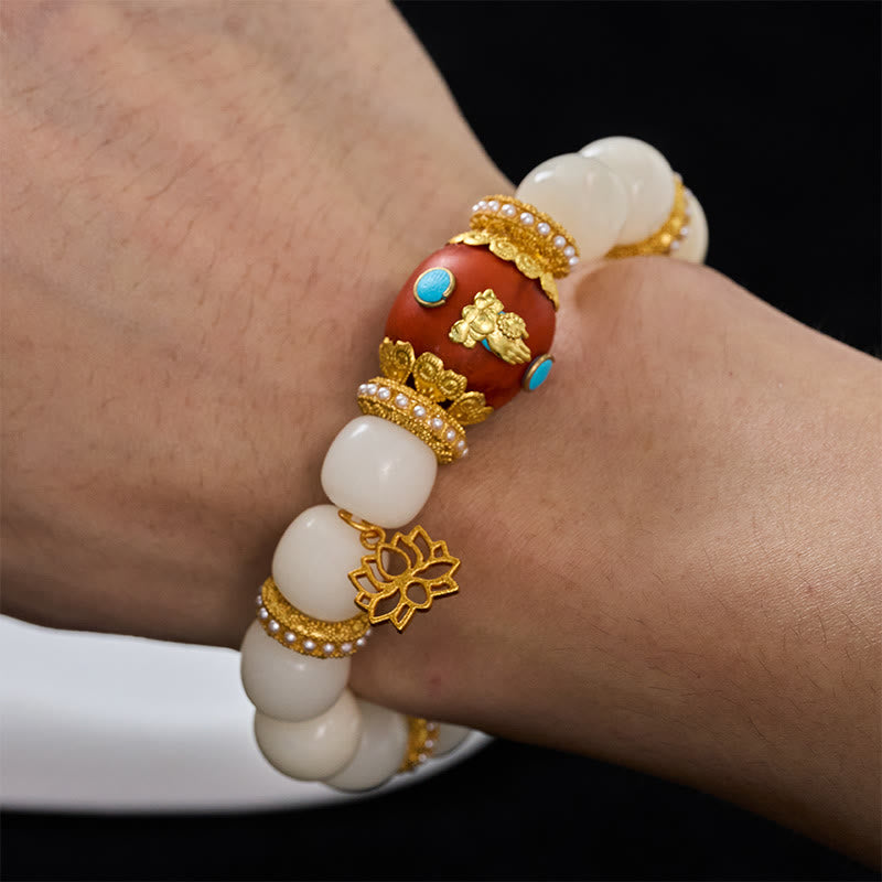 Buddha Stones Pulsera con colgante ovalado de loto naranja grabado con semilla de Bodhi blanca tibetana - image 4