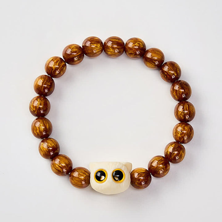 Buddha Stones Pulsera de sabiduría con cuentas de resina amarilla y diseño de gato frutal color marfil - image 2