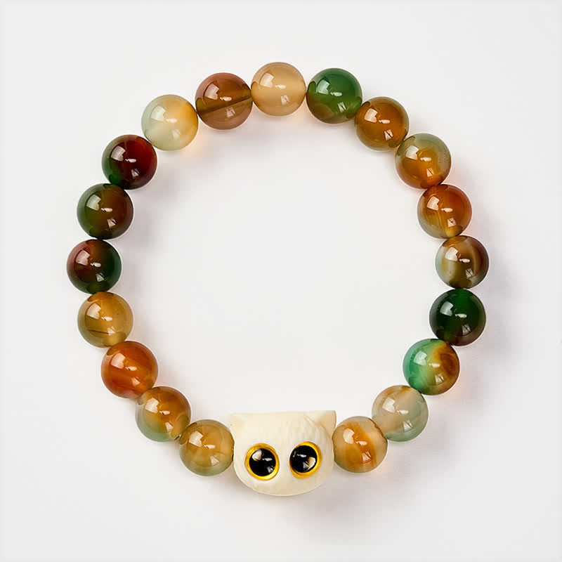 Buddha Stones Pulsera de ágata pavo real, marfil, fruta, gato, coraje - image 2