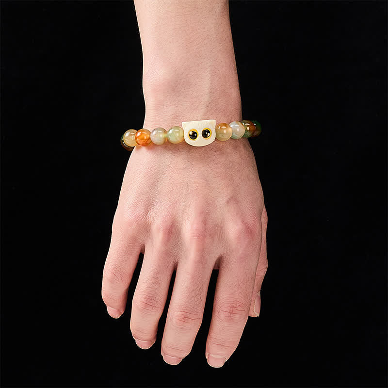 Buddha Stones Pulsera de ágata pavo real, marfil, fruta, gato, coraje - image 4
