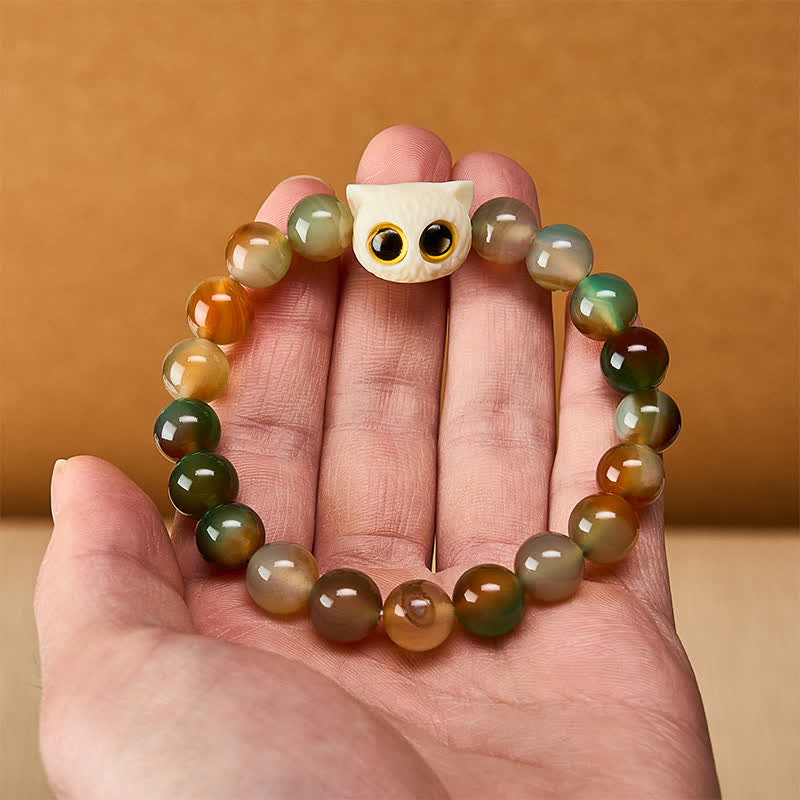 Buddha Stones Pulsera de ágata pavo real, marfil, fruta, gato, coraje - image 5