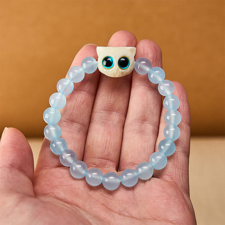 Buddha Stones Pulsera de poder con forma de gato frutal de calcedonia azul marfil - image 5