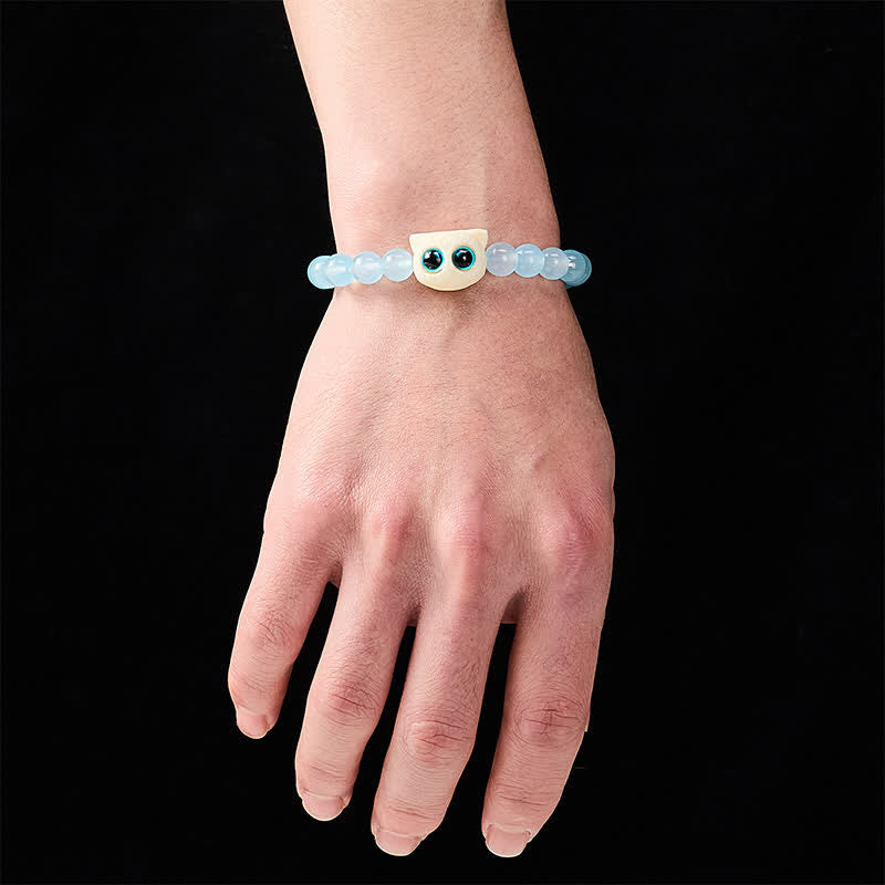 Buddha Stones Pulsera de poder con forma de gato frutal de calcedonia azul marfil - image 4
