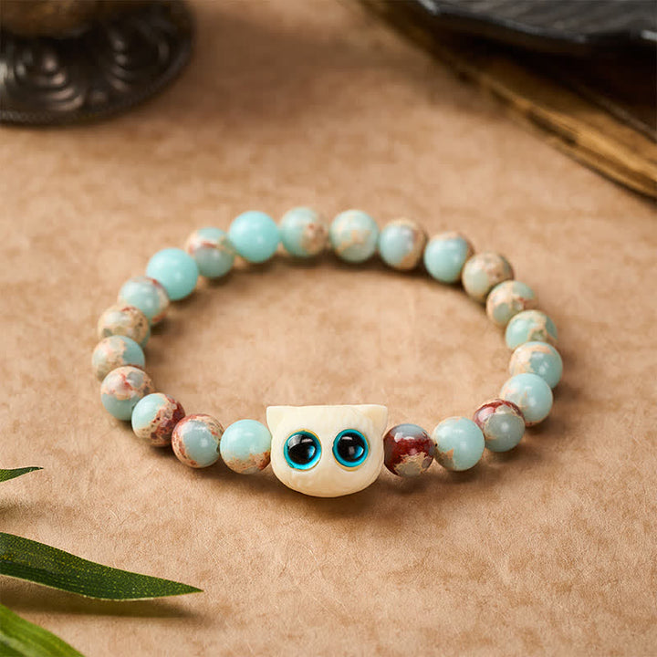 Buddha Stones Pulsera de la Prosperidad con Gato Frutal de Piedra Shoushan y Marfil - 8 mm (circunferencia de la muñeca: 5,9-6,3 pulgadas / 15-16 cm) - image 0