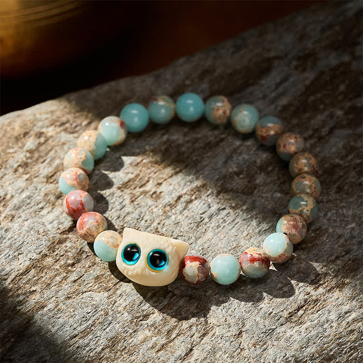 Buddha Stones Pulsera de la Prosperidad con Gato Frutal de Piedra Shoushan y Marfil - image 3