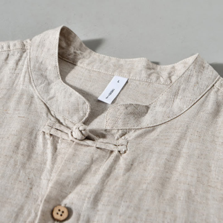 Buddha Stones Camisas de manga larga para hombre de estilo casual otoñal con cuello mandarín y color liso. - image 11