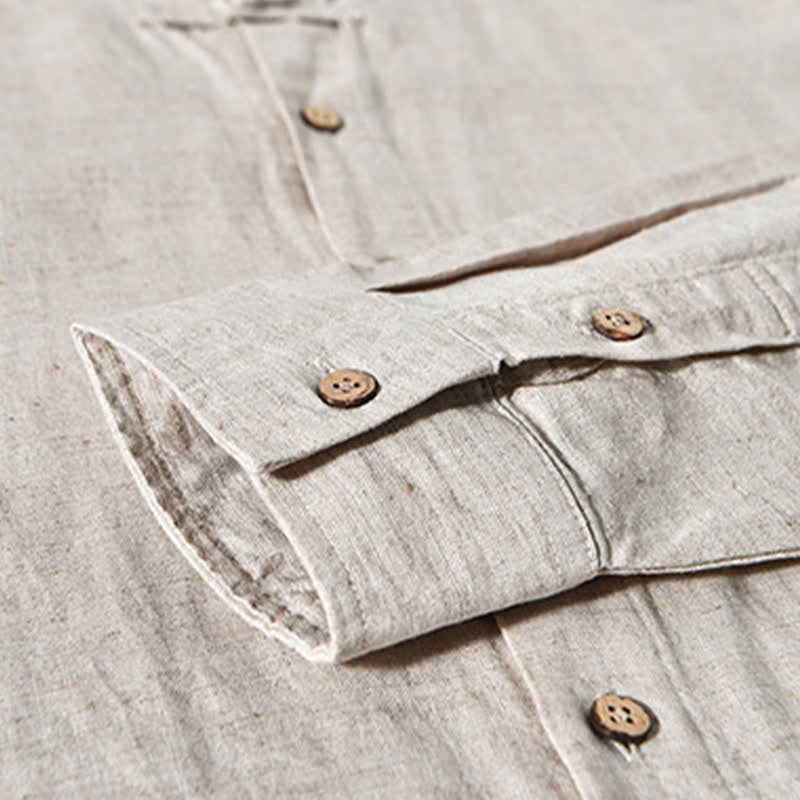 Buddha Stones Camisas de manga larga para hombre de estilo casual otoñal con cuello mandarín y color liso. - image 13