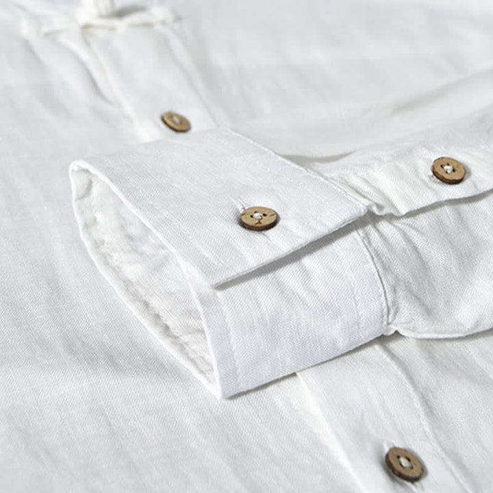 Buddha Stones Camisas de manga larga para hombre de estilo casual otoñal con cuello mandarín y color liso. - image 19