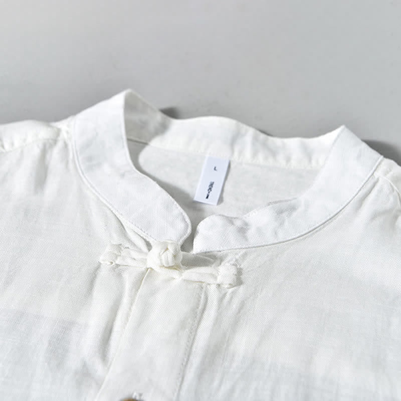 Buddha Stones Camisas de manga larga para hombre de estilo casual otoñal con cuello mandarín y color liso. - image 17