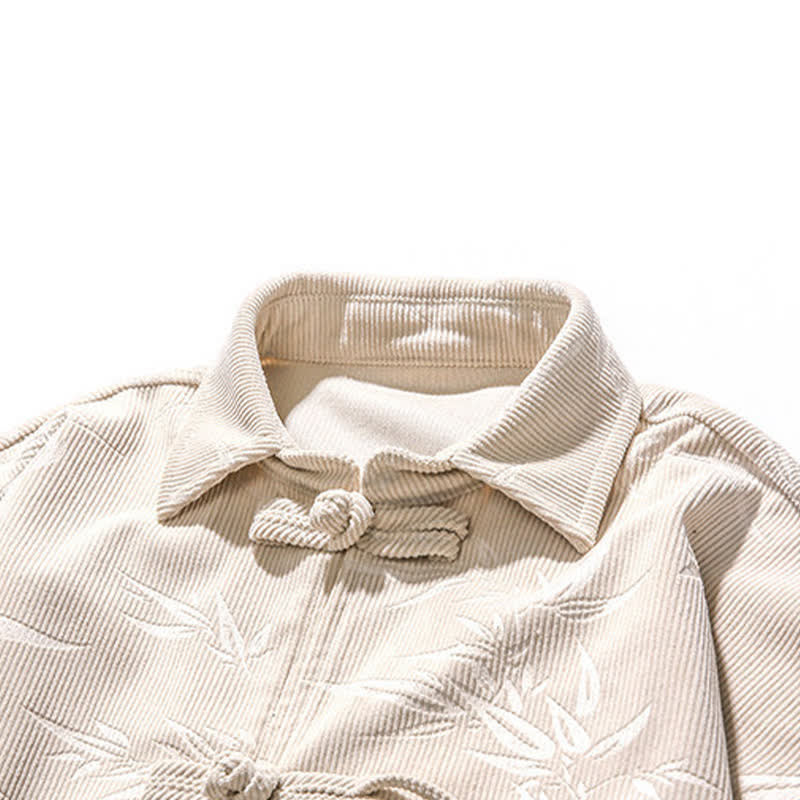 Buddha Stones Camisas de manga larga para hombre de pana con estampado de bambú y botones de rana estilo Tang para otoño/invierno. - image 43