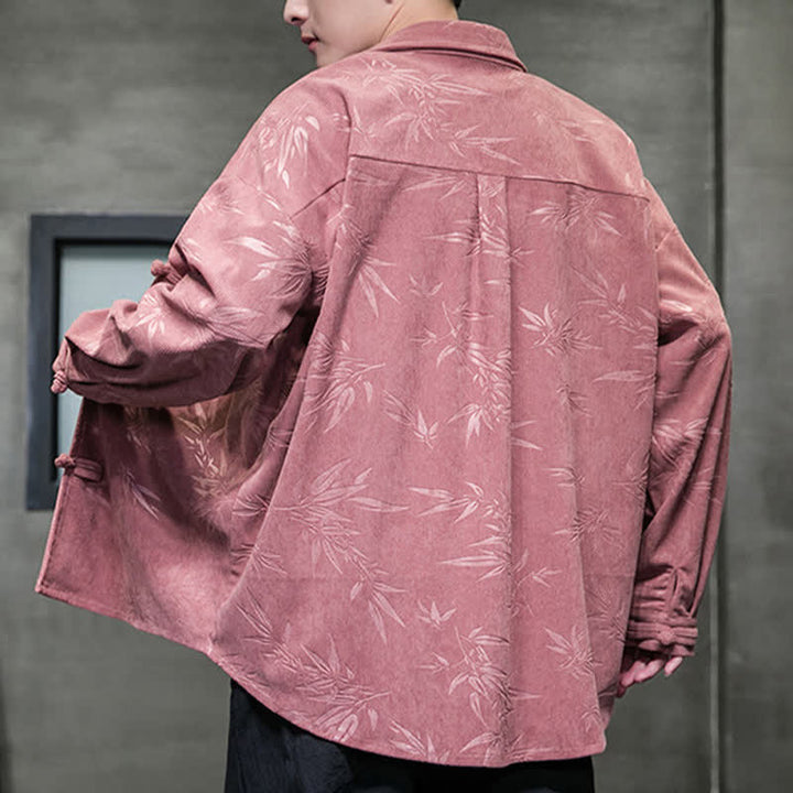 Buddha Stones Camisas de manga larga para hombre de pana con estampado de bambú y botones de rana estilo Tang para otoño/invierno. - image 13