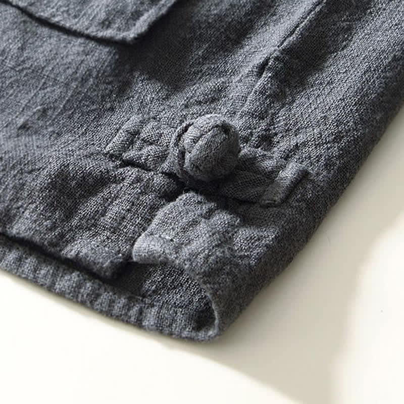 Buddha Stones Camisas de manga larga para hombre de lino liso con cuello mandarín, estilo casual de otoño, con bolsillos. - image 17