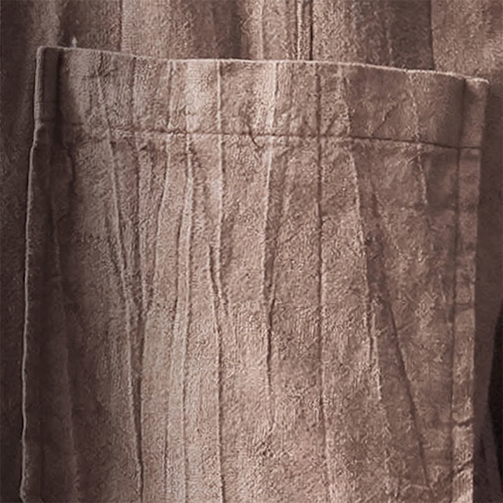 Buddha Stones Camisas de manga larga para hombre de algodón liso con cuello mandarín, estilo casual de primavera/verano, con bolsillo de parche. - image 7