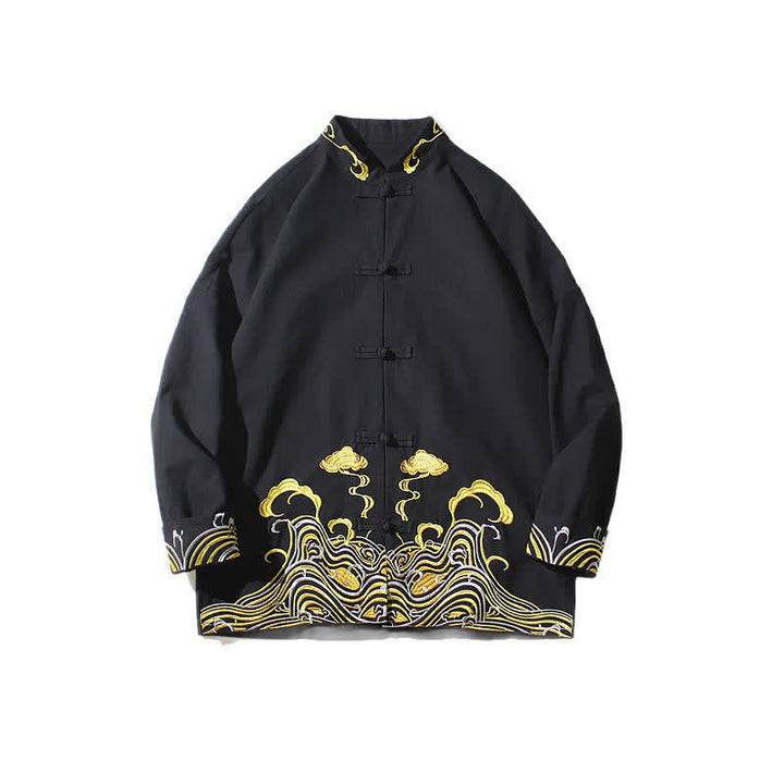 Buddha Stones Chaqueta de algodón para hombre, estilo Tang vintage, con botones de rana bordados y estampado de nubes, ideal para otoño e invierno. - image 19