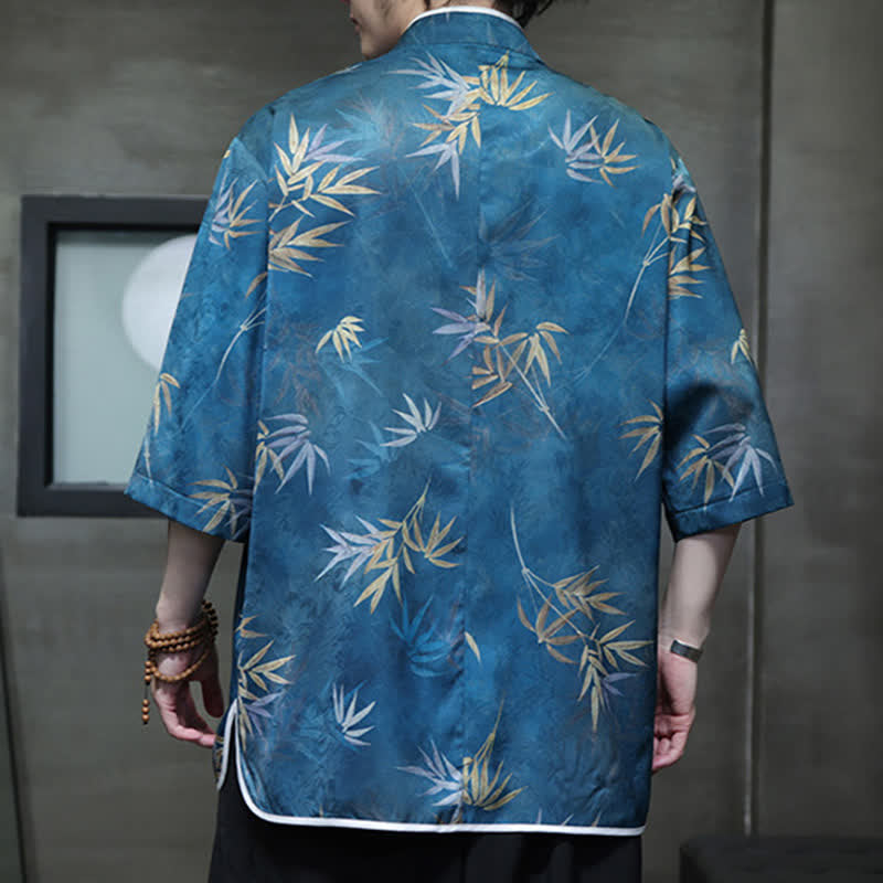 Buddha Stones Camisas de manga hasta el codo para hombre, estilo vintage Tang, con cuello mandarín y estampado de bambú, ideales para primavera y verano. - image 22