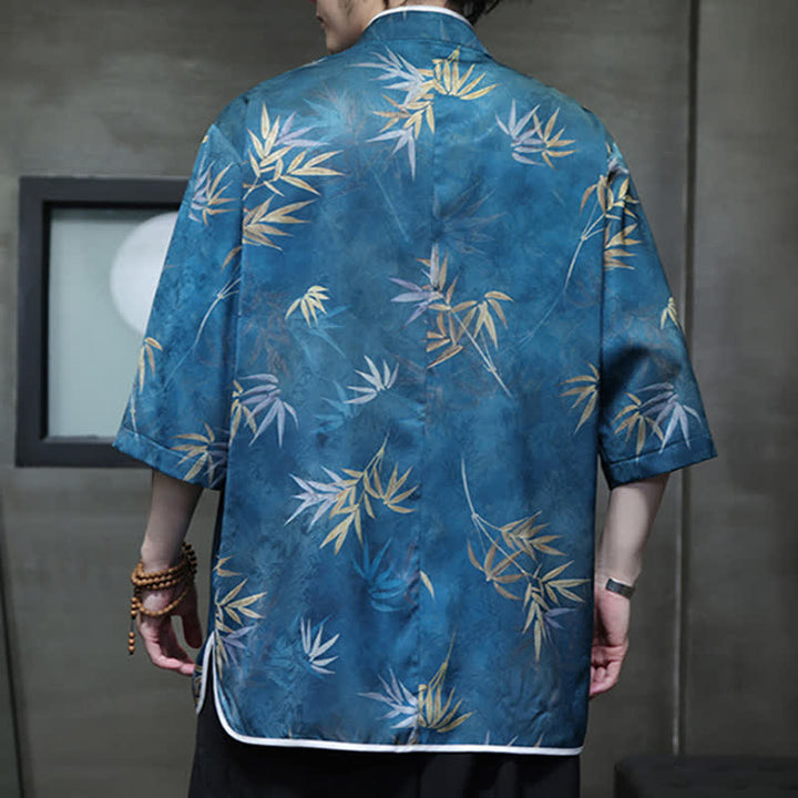 Buddha Stones Camisas de manga hasta el codo para hombre, estilo vintage Tang, con cuello mandarín y estampado de bambú, ideales para primavera y verano. - image 22