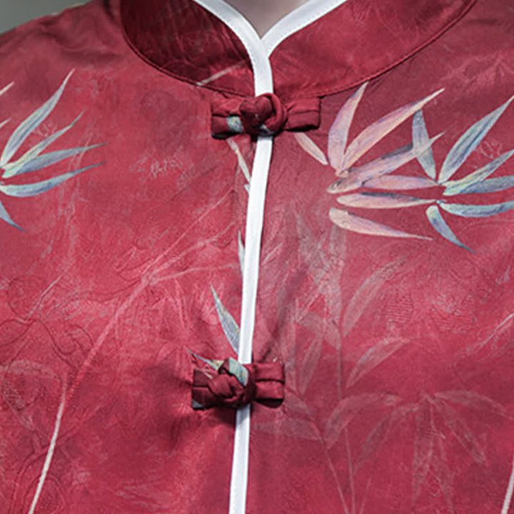 Buddha Stones Camisas de manga hasta el codo para hombre, estilo vintage Tang, con cuello mandarín y estampado de bambú, ideales para primavera y verano. - image 7