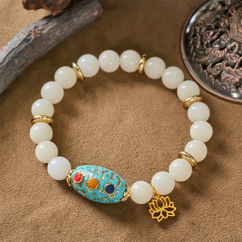 Buddha Stones Pulsera de la Iluminación con Loto Turquesa y Semilla de Bodhi - image 4