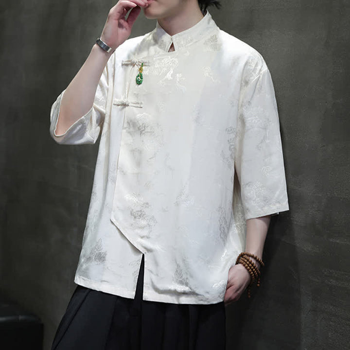 Buddha Stones Camisas de manga hasta el codo para hombre, estilo Spring Tang, elegantes, con cuello mandarín y botones de rana. - image 8