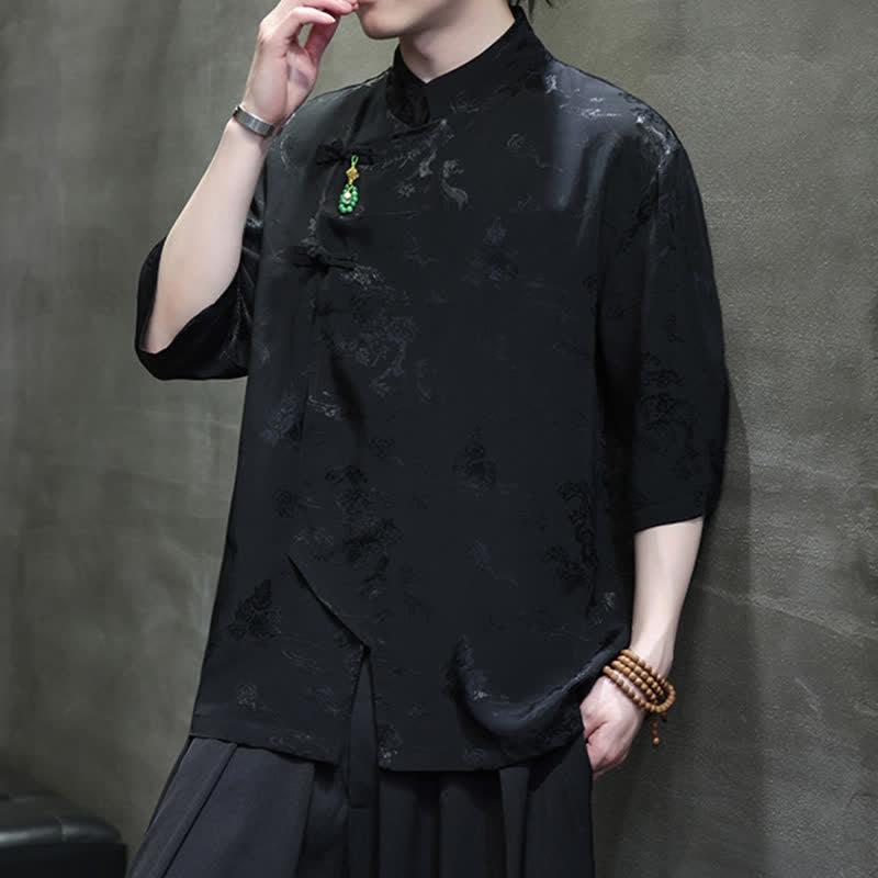 Buddha Stones Camisas de manga hasta el codo para hombre, estilo Spring Tang, elegantes, con cuello mandarín y botones de rana. - image 13